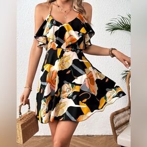 Passion of Essence Gold and White Ruffled Mini Sundress